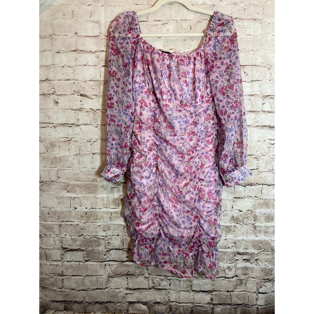 Eilly Bazar Ruched Mini Dress Medium Pink Floral Milk Maid Babydoll Romantic